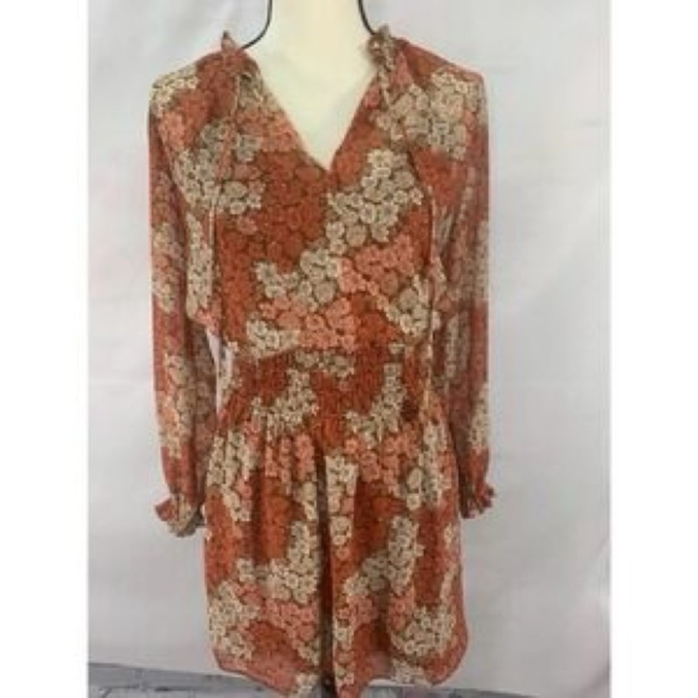 Socialite Rust and Cream Floral Long Sleeve Dress